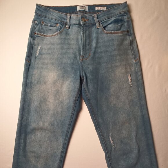 Kensie Jeans Size 6/28 The Ultimate High Rise Skinny Light Wash Distressed Ankle - Picture 2 of 10
